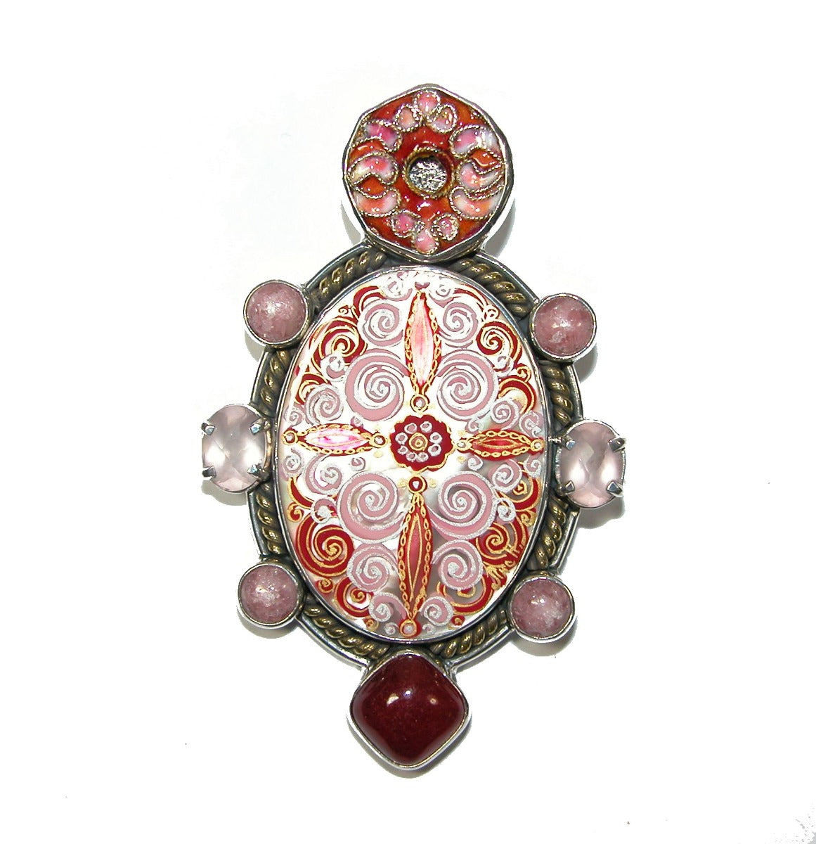 Hand Painted Mother of Pearl Rhodocrosite Quartz Carnelian