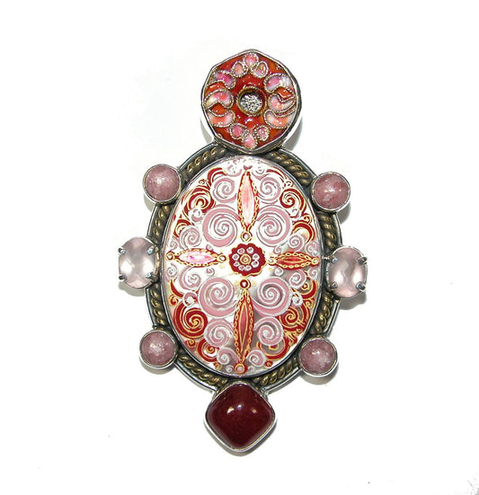 Hand Painted Mother of Pearl Rhodocrosite Quartz Carnelian