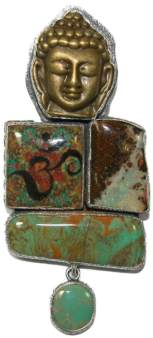 Hand Made Tile Bolder Opal Turquoise Sterling Silver Pin Pendant