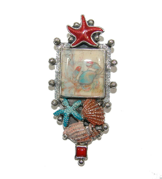 30853 Hand Made Tile Enamel Sea Life Coral Pin Pendant