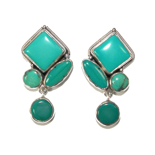 30859 Turquoise Cluster Sterling Silver Earrings