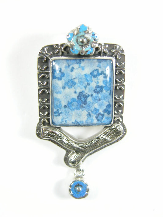 30882 Handmade Tile and Hand-Painted Enamel Flowers Pin Pendant