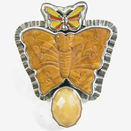 30884 Hand-Carved Jasper Butterfly, Sterling Silver Pin / Pendant
