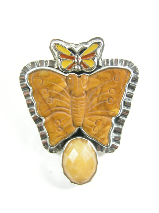 30884 Enamel Butterfly with Yellow Jasper and Yellow Onyx Pin Pendant