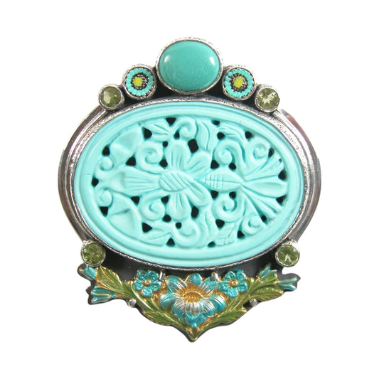 30887 Turquoise Enamel Flower and Peridot on Sterling Silver Pin Pendant