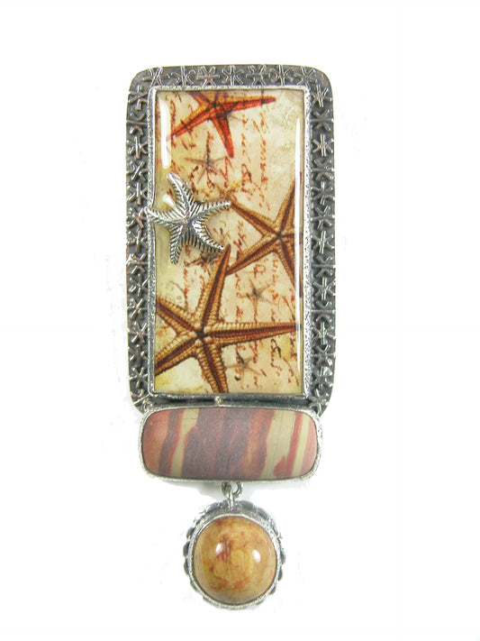 30888 Hand Made Tile, Jasper, Sterling Silver Pin & Pendant