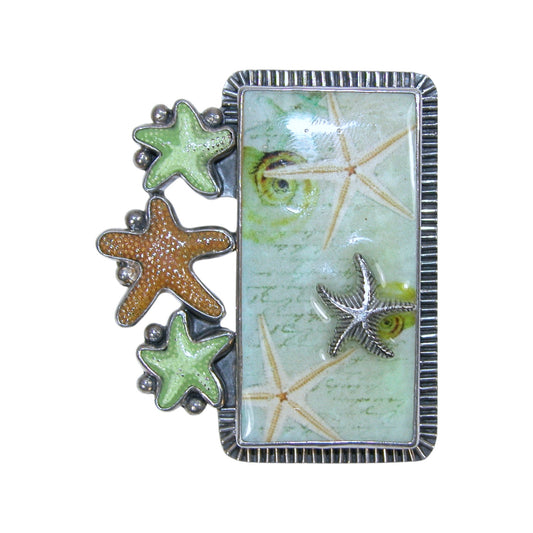 30907 Hand Made Tile, Hand Enamel Sterling Silver Pin and Pendant