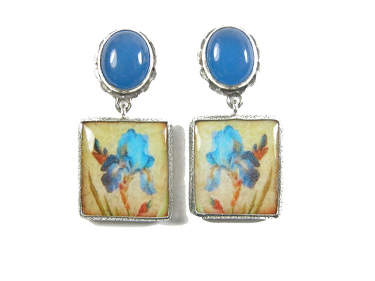 30914 Handmade Tile with Blue Onyx on Sterling Silver Earrings