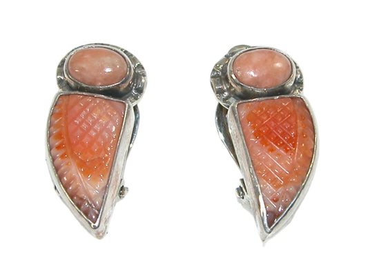 30922A Peach Calcite, Carnelian Sterling Silver Earrings