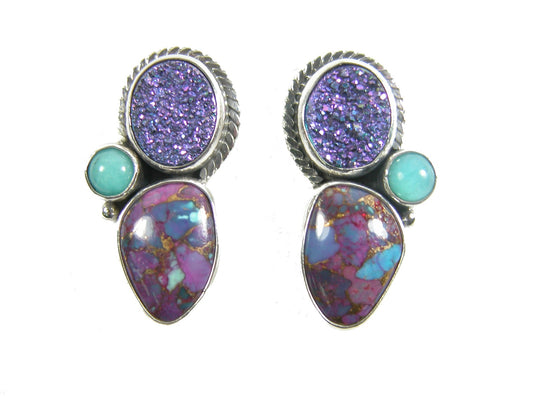 30932 Titanium clad Drusy Amazonite Sterling Silver Earring