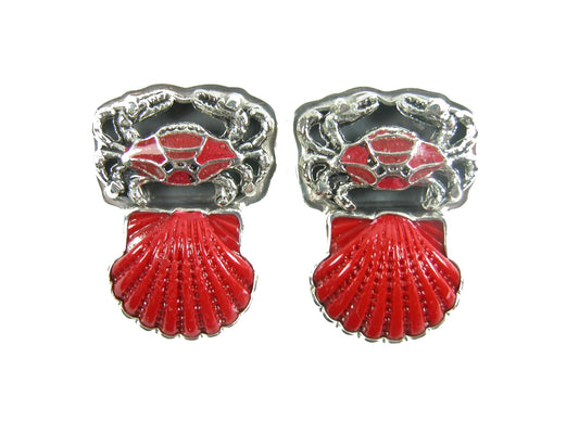 30938 Hand Painted Enamel Crab on Sterling Silver Earrings