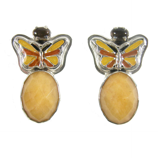 30942 Hand Enamel Butterfly Sterling Silver Earrings