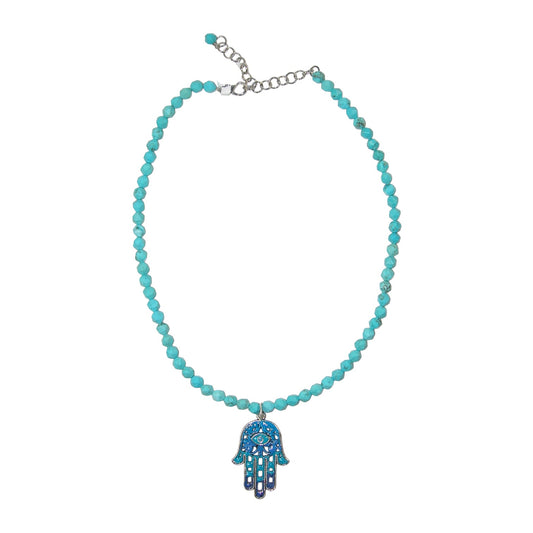 Hamsa Sterling Silver Beaded Necklace