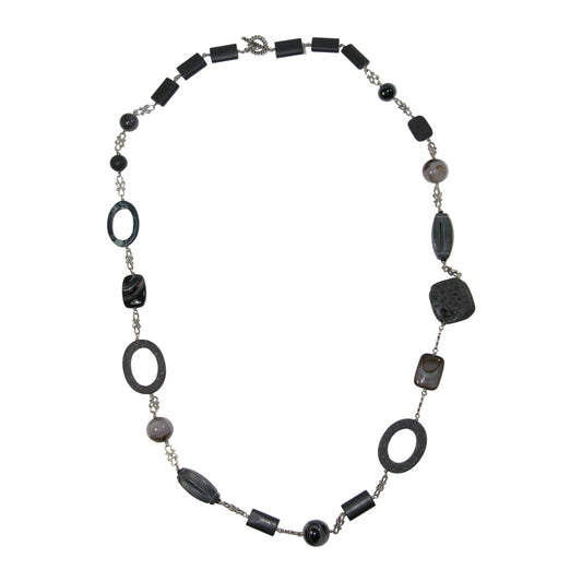 Black Onyx, Lava Stone Sterling Silver Beaded Necklace