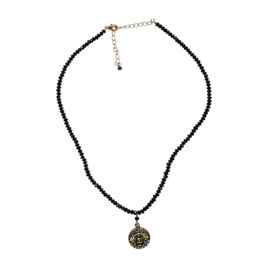 Black Onyx Bee Enamel Sterling Silver Beaded Necklace