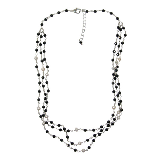 Freshwater Pearl, Crystal Sterling Silver Beaded Necklace