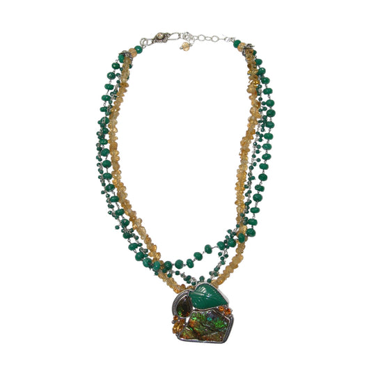 Topaz, Malachite, Opal LeafSterling Silver Beaded Necklace