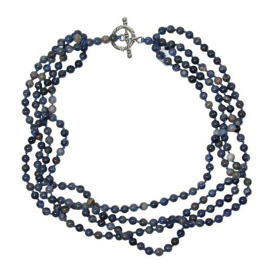 N5393 Sodalite Four Strand Sterling Silver Beaded Necklace