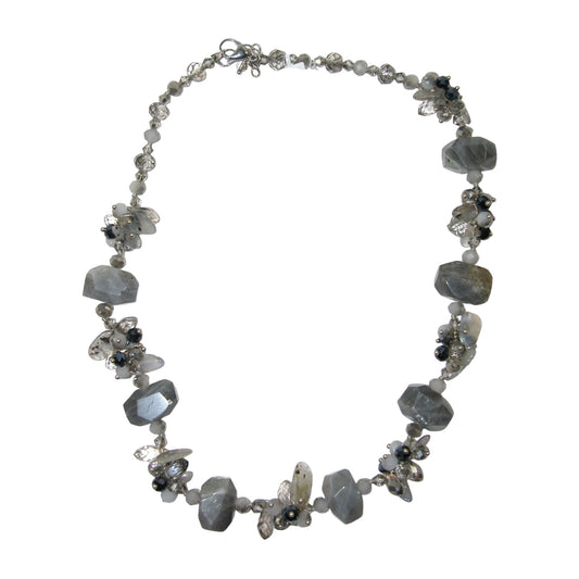 N541 Labradorite, Crystal Sterling Silver Beaded Necklace