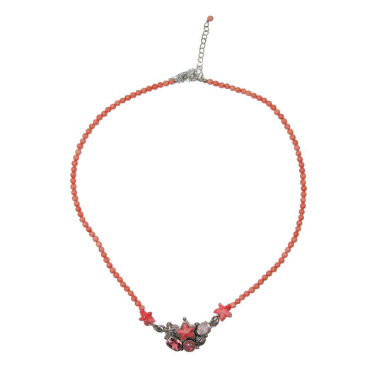 Coral, Rose Quartz, Quartz Starfish Sterling Silver Beaded Necklace