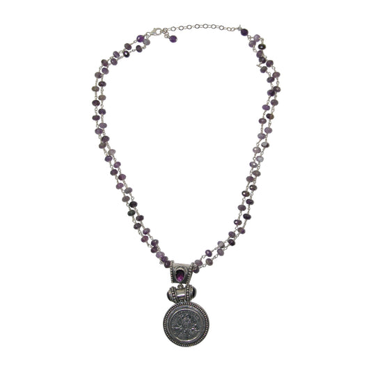 Amethyst Coin Sterling Silver Beaded Necklace