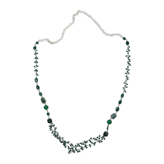 Malachite, Crystal, Glass Sterling Silver Beaded Necklace