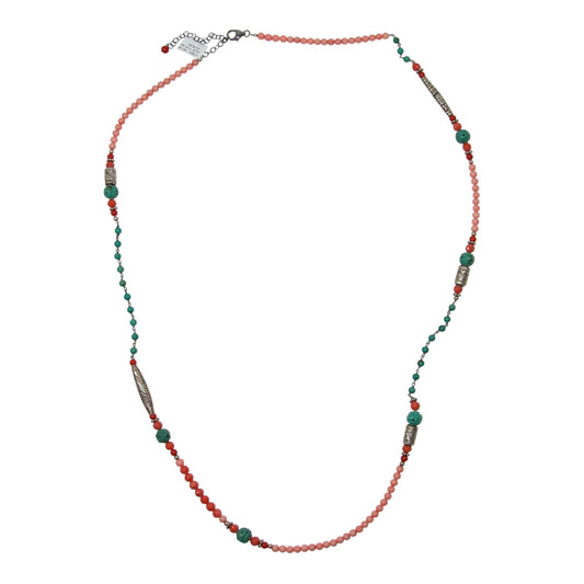 Coral, Turquoise Sterling Silver Beaded Necklace