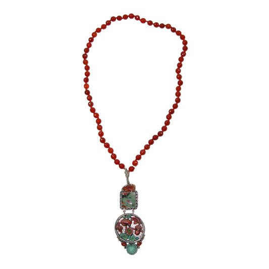 Carnelian, Koi Fish Enameled Sterling Silver Beaded Necklace
