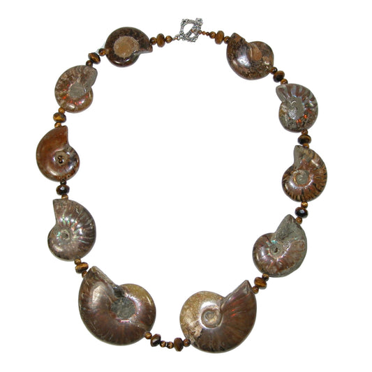 19601 Ammonite Sterling Silver Beaded Necklace