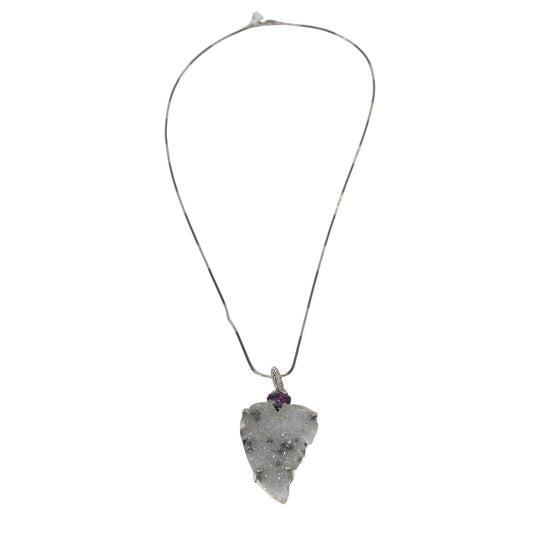 30946B Druzy Leaf Amethyst Sterling Silver Necklace