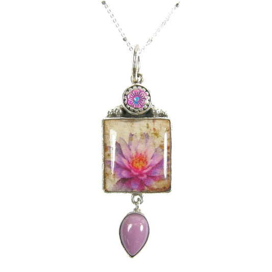 Handmade Tile Phosphosiderite with Enamel Sterling Silver Necklace