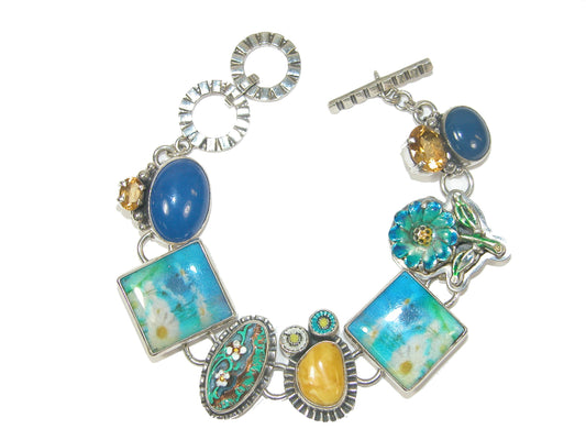 30954 Handmade Tile, Agate, Amber Sterling Silver Bracelet