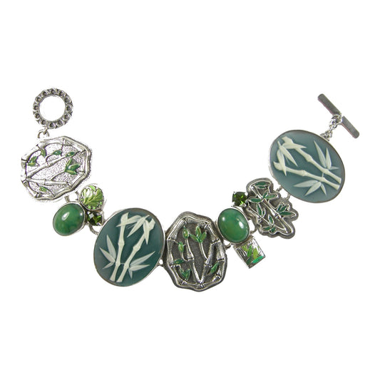 Jade, Celestial Quartz, Hand Painted Enamel Sterling Silver Bracelet