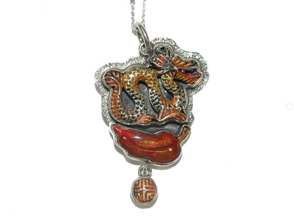 30957 Dragon Hand Enameling Sterling Silver Necklace