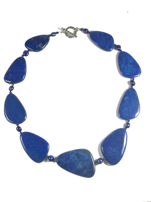 Lapis Freshwater Pearl Bead Short Sterling Silver Necklace