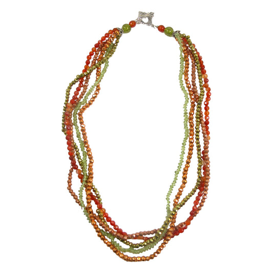 30999 Peridot, Carnelian, Hematite Beaded Sterling Silver Necklace