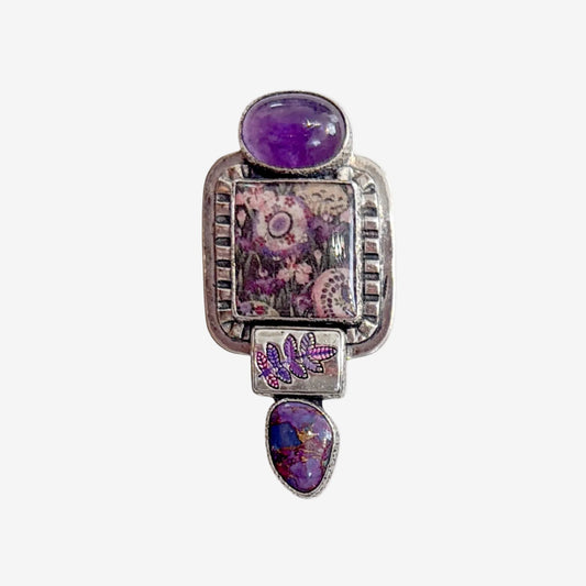 31006 Amethyst, Turquoise, Handmade Tile Pin / Pendant