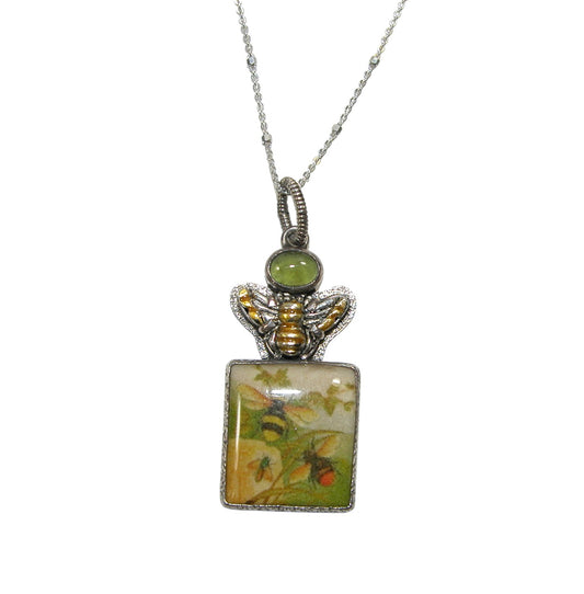 31009 Hand Made Bee Tile Sterling Silver Necklace
