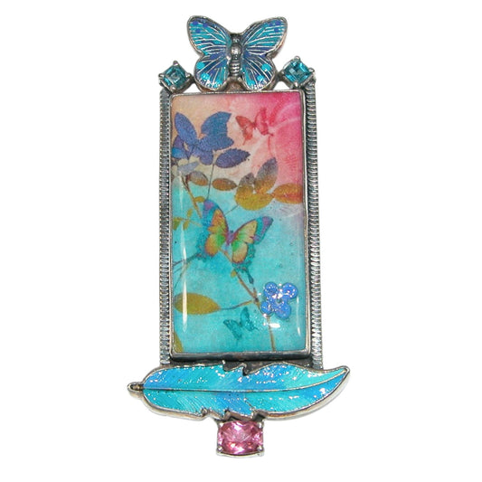 31016 Blue Butterfly Enamel Sterling Silver Pin and Pendant