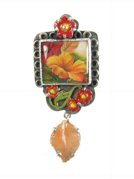 31092 Flower Tile Sterling Silver Pin and Pendant