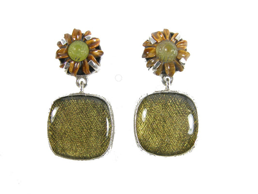 31107 Tapestry under Quartz and Tiger's Eye Sterling Silver Earring