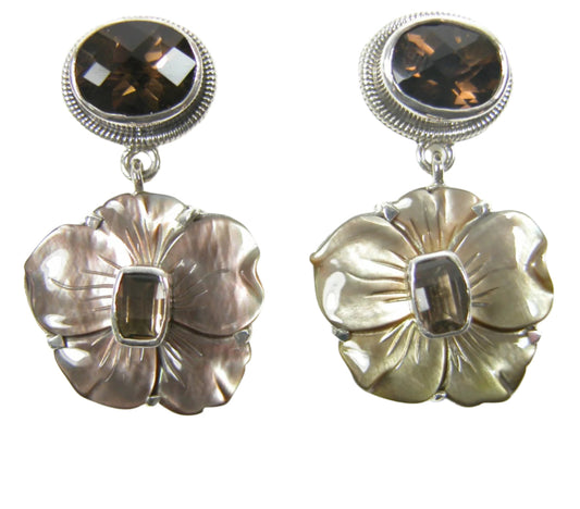 31108 Mother of Pearl and Smoky Topaz Earring on Sterling Silver