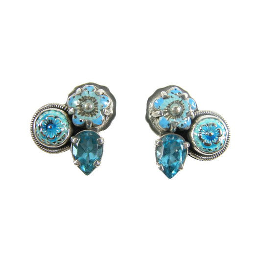 31124 Hand Enameling Blue Topaz Sterling Silver Earrings