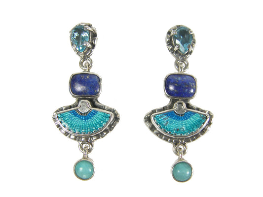 31125 Aquamarine Blue Topaz and Lapis on Sterling Silver Hand Fan Earring