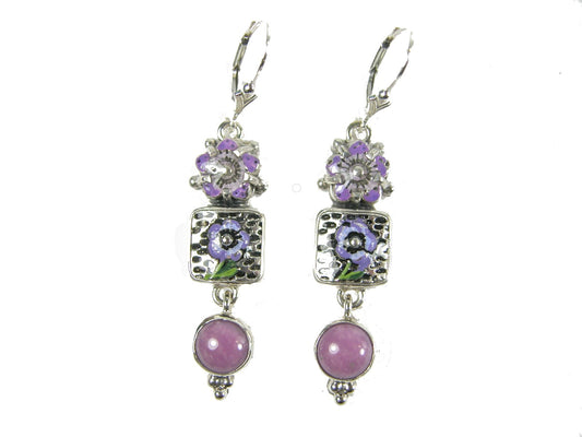 31128 Phosphosiderite on a Hand Painted Enamel Sterling Silver Earring