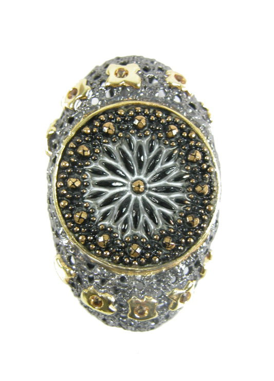 31151 Czech Glass Button and Citrine Rhodium Over Sterling Silver Pin and Pendant