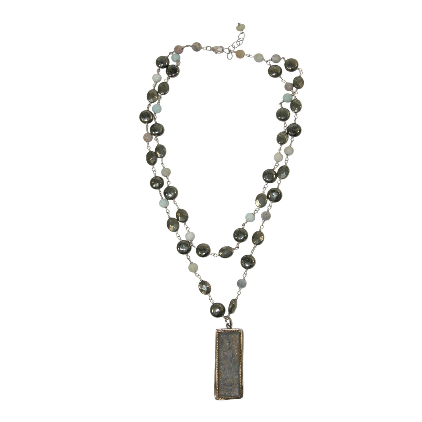 31153E Beaded Colco Pyrite, Amazonite Sterling Silver Necklace
