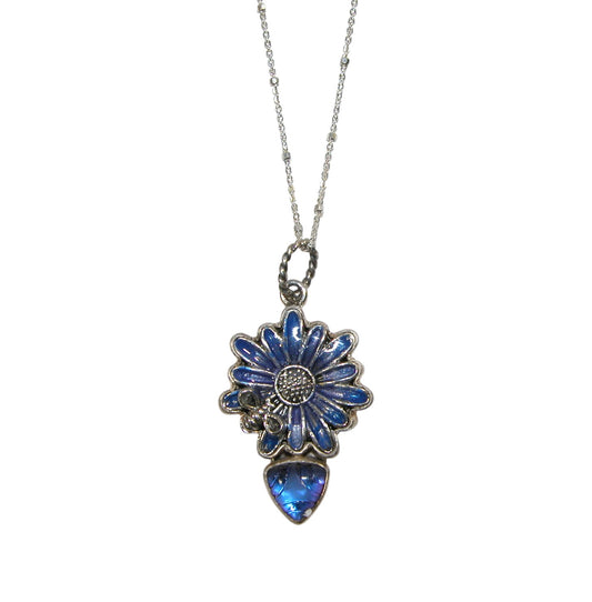 31154B Hand Enameling Flower Celestial Quartz Sterling Silver Necklace