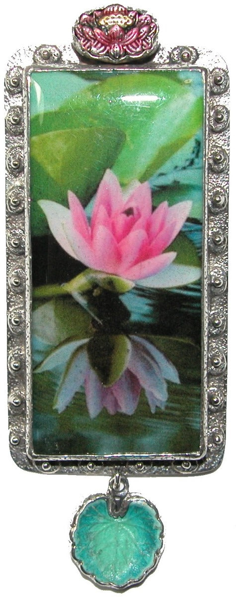 Handmade Lotus Flower and Hand-Painted Enamel Pin Pendant on Sterling Silver