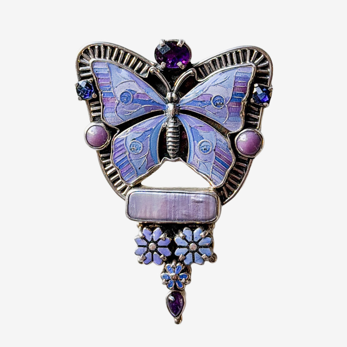 31175 Hand-Enameled Butterfly, Amethyst, Phosphosiderite Pin / Pendant